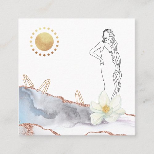  Floral Agate Crystals Rose Gold Goddess  Square Business Card