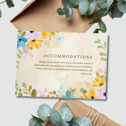 Floral Aged Paper Rustic Outdoor Wedding Details Enclosure Card