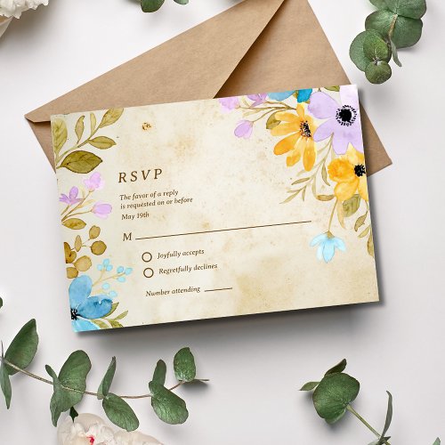 Floral Aged Paper Rustic Outdoor Wedding RSVP Card