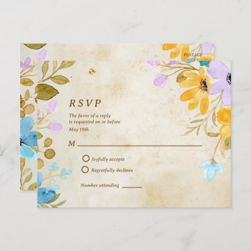 Floral Aged Paper Rustic Outdoor Wedding RSVP Postcard