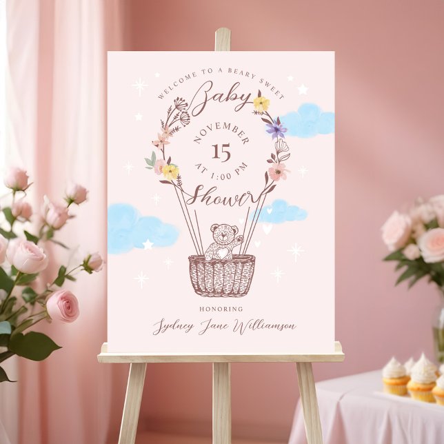 Floral Air Balloon Teddy Bear Pink Baby Shower Foam Board (Floral Air Balloon Teddy Bear Pink Baby Shower Foam Board)