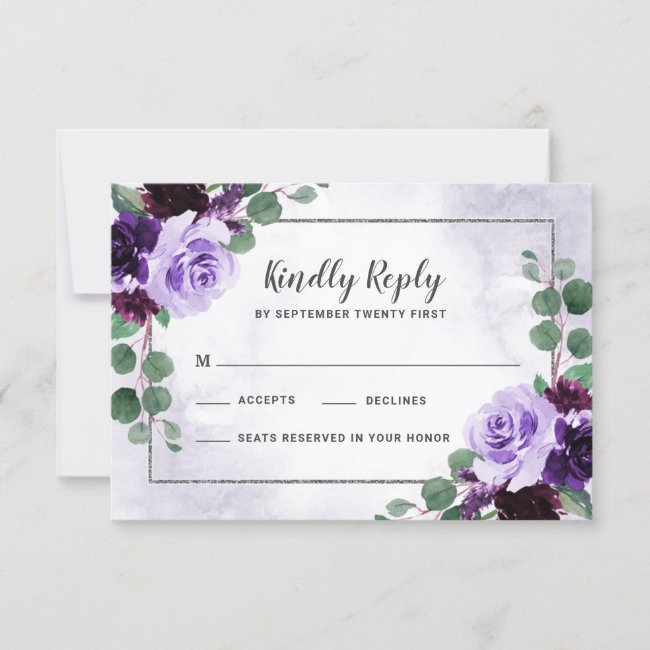 Floral Airy Purple and Silver Wedding RSVP Cards