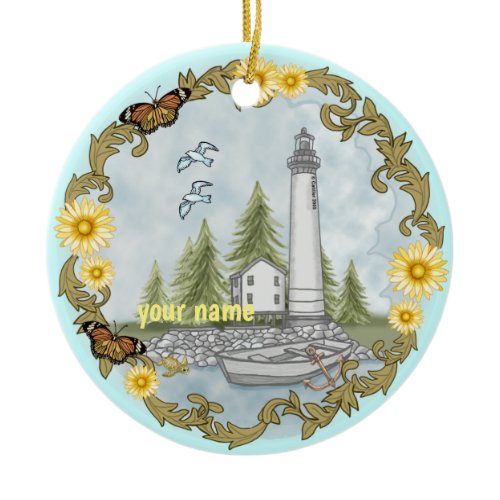 Floral Alabama Lighthouse Ceramic Ornament