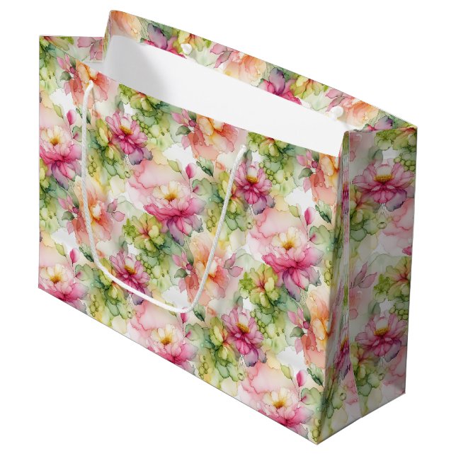 Floral Alcohol Ink Style Pattern Large Gift Bag (Front Angled)