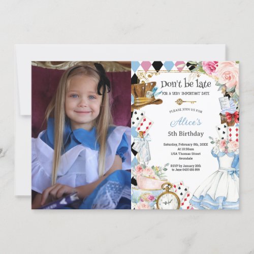 Floral Alice in Wonderland Birthday Tea Party Invitation