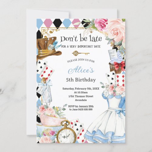 Floral Alice in Wonderland Birthday Tea Party Invitation
