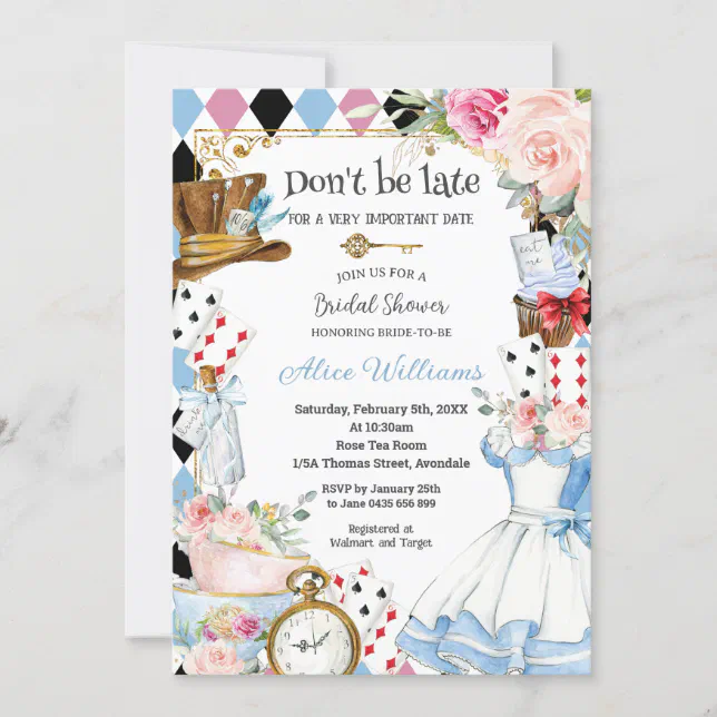 Floral Alice in Wonderland Bridal Shower Tea Party Invitation | Zazzle