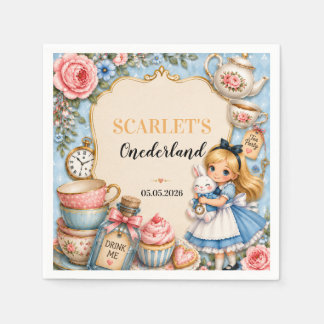 Floral Alice in Wonderland Mad Tea Party Birthday Napkins