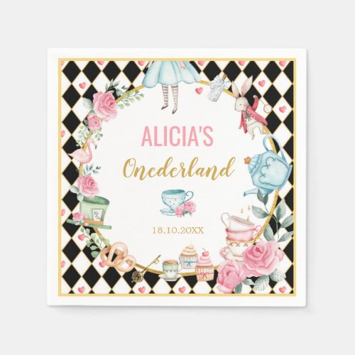 Floral Alice in Wonderland Mad Tea Party Birthday Napkins
