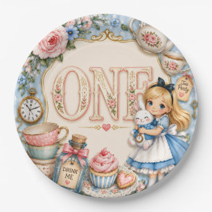 Floral Alice in Wonderland Mad Tea Party Birthday Paper Plates
