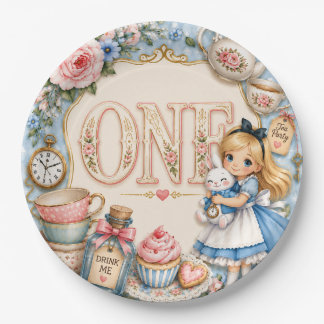 Floral Alice in Wonderland Mad Tea Party Birthday Paper Plates