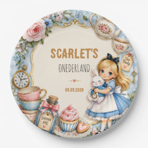 Floral Alice in Wonderland Mad Tea Party Birthday Paper Plates