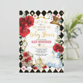 Floral Alice in Wonderland Tea Party Baby Shower Invitation (Standing Front)