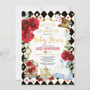 Floral Alice in Wonderland Tea Party Baby Shower Invitation