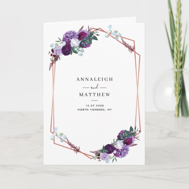Floral All-in-One Purple Flowers Wedding Invitation (Front)