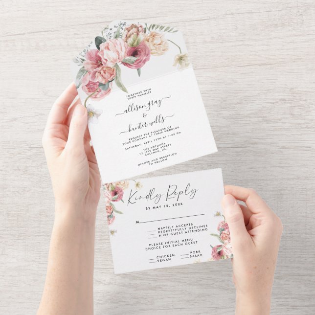 Floral All In One Wedding Invitation  (Tearaway)