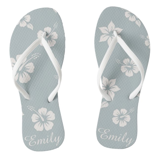 Floral Aloha Hawaii blue Flip Flops easy customize (Footbed)
