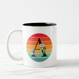 Floral Alphabet A Retro Sunset Monogram Two-Tone Coffee Mug