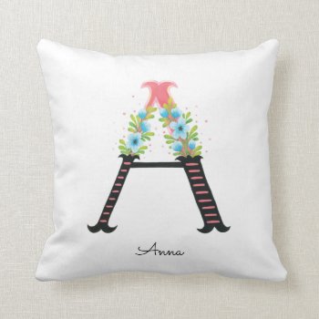 Floral Alphabet - A -  Throw Pillow by fourwetfeet at Zazzle