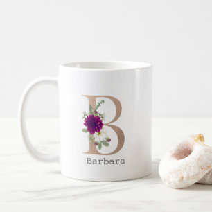 Floral Alphabet custom name letter “ B" Coffee Mug