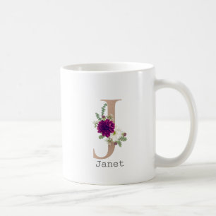 Floral Alphabet custom name letter “ J“ Coffee Mug