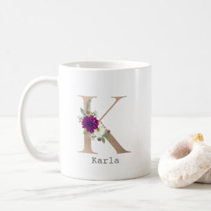Floral Alphabet custom name letter “ K“ Coffee Mug