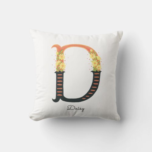 Floral Alphabet _ D _  Throw Pillow