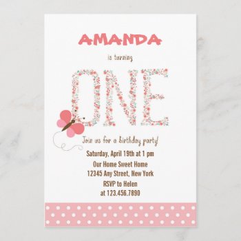 Floral Alphabet Girl First Birthday Invitation by melanileestyle at Zazzle