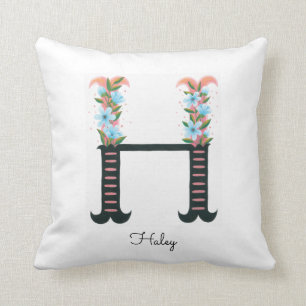 Floral Alphabet - H - Throw Pillow