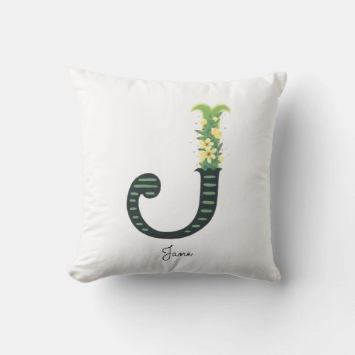 Floral Alphabet _ J _  Throw Pillow