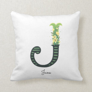 Floral Alphabet - J - Throw Pillow