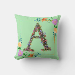 Floral Alphabet Letter A Throw Pillow