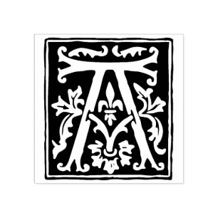 Floral Alphabet Letter A Vintage Typography Rubber Stamp
