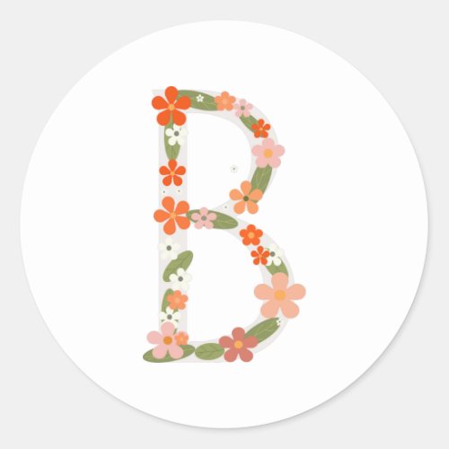 Floral Alphabet letter B Custom monogram Classic Round Sticker