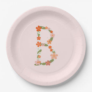 Floral Alphabet letter "B" Custom monogram Paper P Plates