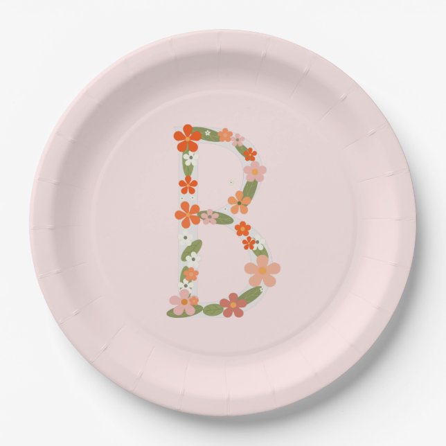 Floral Alphabet letter "B" Custom monogram Paper P Plates (Front)