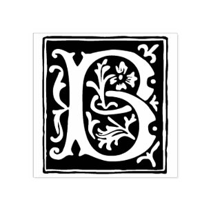 Floral Alphabet Letter B Vintage Typography Rubber Stamp