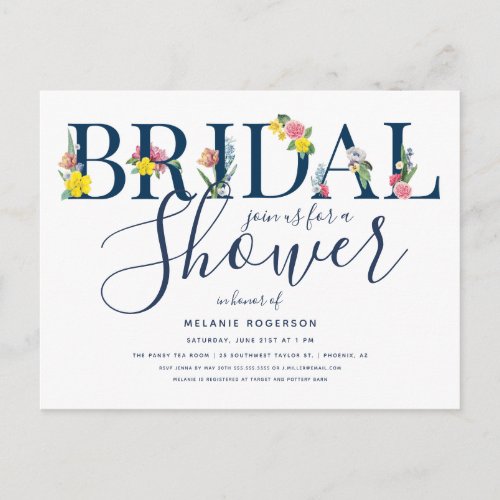 Floral Alphabet Letter Bridal Shower Invitation Postcard