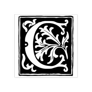 Floral Alphabet Letter C Vintage Typography Rubber Stamp