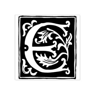 Floral Alphabet Letter E Vintage Typography Rubber Stamp