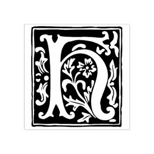 Floral Alphabet Letter H Vintage Typography Rubber Stamp