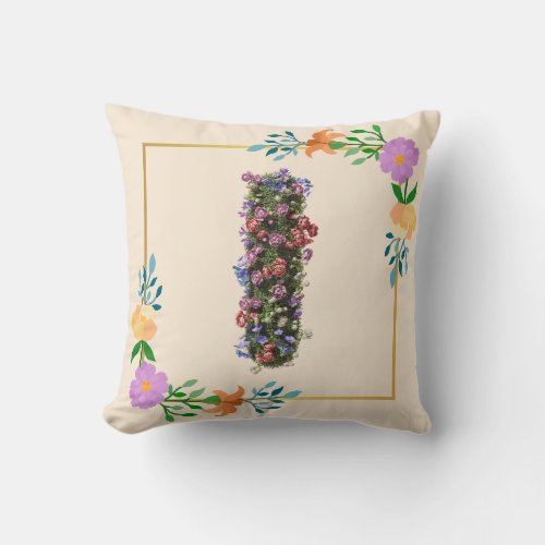 Floral Alphabet Letter I Throw Pillow