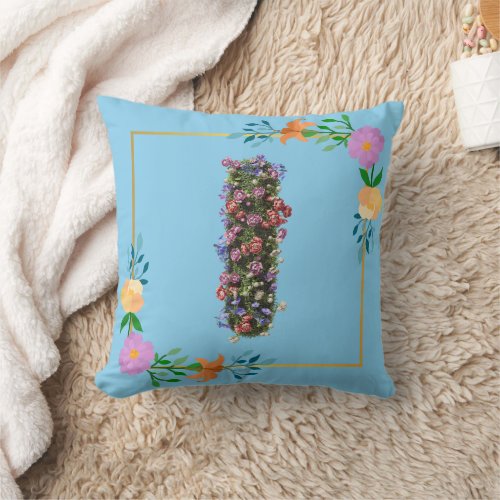 Floral Alphabet Letter I Throw Pillow