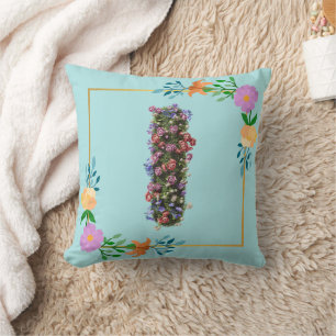 Floral Alphabet Letter I Throw Pillow
