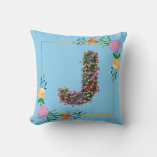 Floral Alphabet Letter J Throw Pillow