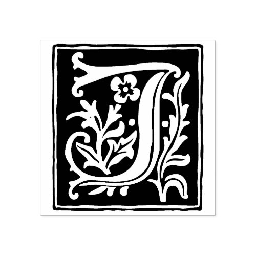 Floral Alphabet Letter J Vintage Typography Rubber Stamp