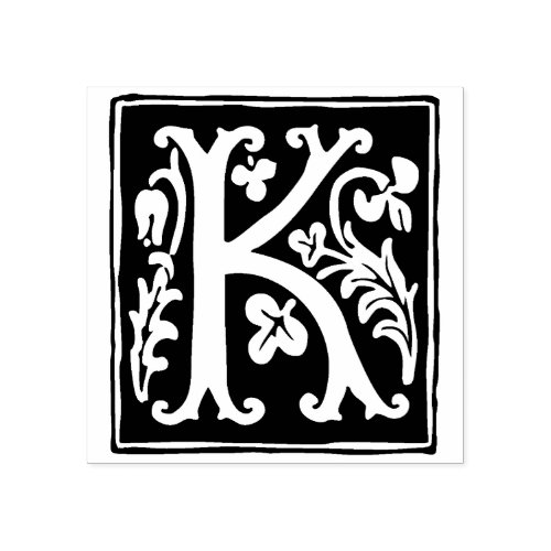 Floral Alphabet Letter K Vintage Typography Rubber Stamp