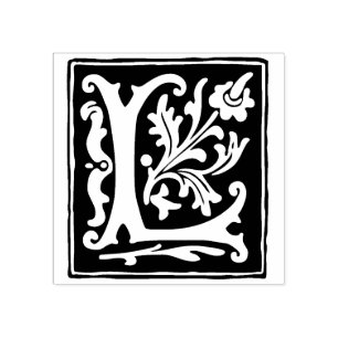 Floral Alphabet Letter L Vintage Typography Rubber Stamp