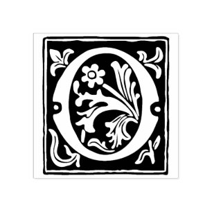 Floral Alphabet Letter O Vintage Typography Rubber Stamp
