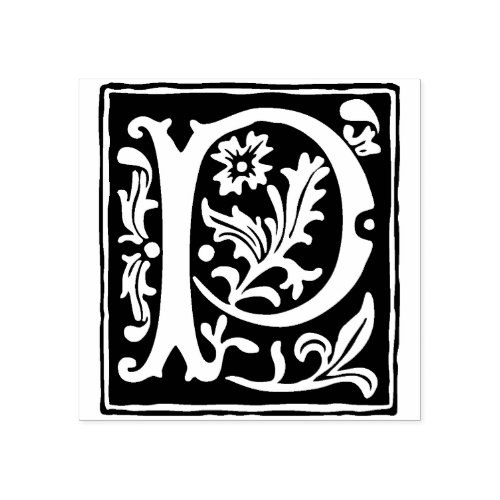 Floral Alphabet Letter P Vintage Typography Rubber Stamp